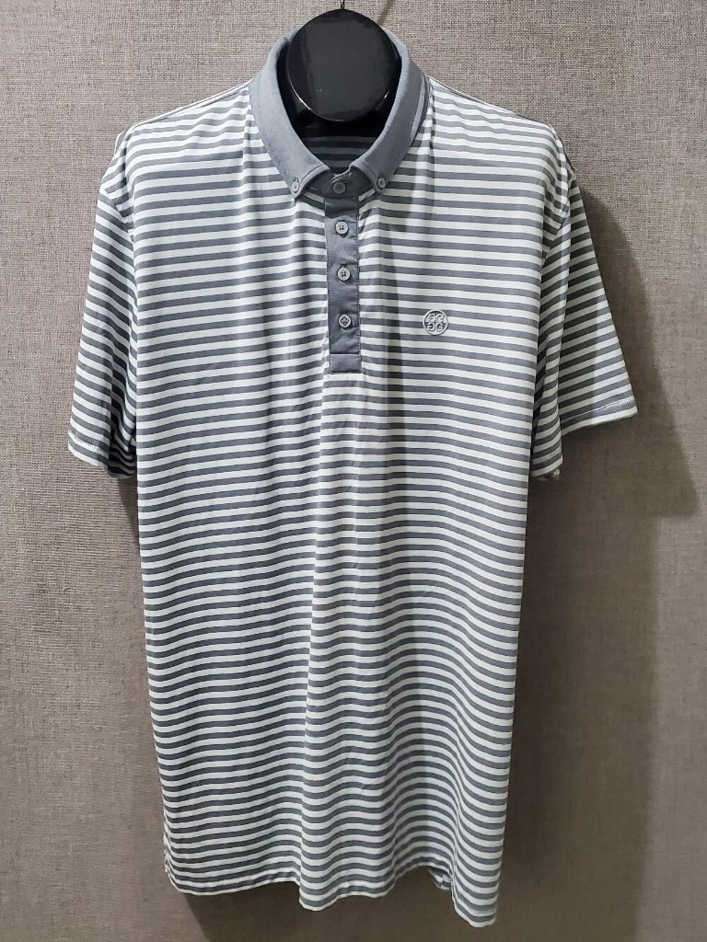 G/FORE Men's XXL Polo Shirt Gray White Striped Performance Golf Button Down
